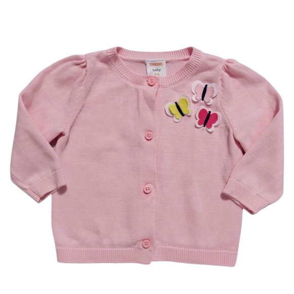 Gymboree Pink Butterfly Cardigan Sweater Baby 3 - 6 M Cotton Infant Girls Top - Picture 1 of 6